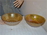 2 Carnival Glass Basket Weave Bowls