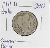 1911 -D BARBER SILVER QUARTER DOLLAR