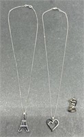 (D) Sterling Silver Heart Necklace with Matching
