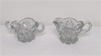 VINTAGE SAWTOOTH CRYSTAL CREAMER AND SUGAR BOWL