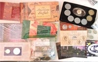 Lot of assorted US Mint coins, currency, and