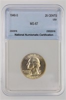1948-S Washington 25c NNC M-S67 Price Guide $350