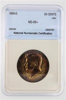 1969-D Kenn.50c NNC MS66+ TONED!!Price Guide $1250