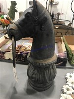 Cast iron horse head post topper, 13" tall,
