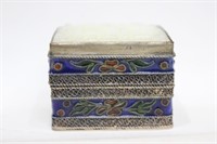 Qing Chinese Enamel Silver Case w Jade