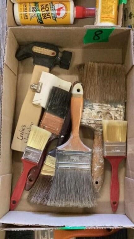 Assortment of Paint Brushes (7) & a Hammer