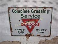PORCELAIN CONOCO "COMPLETE GREASING SERVICE" SIGN