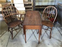 Wood Drop Leaf Table & 2 Chairs