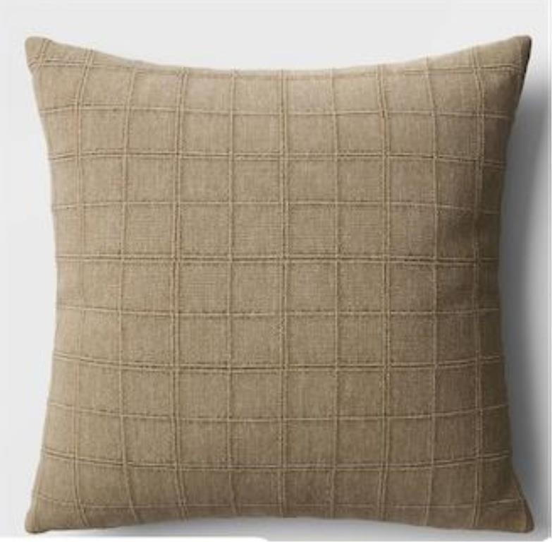 Oversized Windowpane Throw Pillow -  Beige