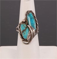 BIG NATIVE AMERICAN TURQUOISE & STERLING RING