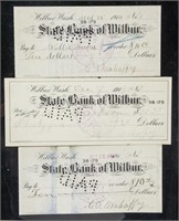 1914 US State Bank of Wilbur Cancelled Cheques 3PC
