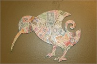 Metal Kiwi Bird with Postage Stamps