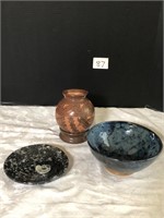 Fossil Ashtray, Pottery Bowl & Vase