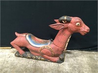 Hand Painted Carved Wood Goat