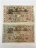 (2) Large German 1000 Mark Banknotes, Berlin