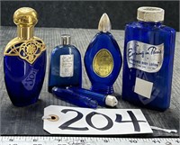 6 Pc Lot Cobalt Blue Perfume Cologne Bottles