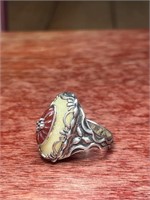 Sterling Silver.925 Cream Red Coral Ring Size 9