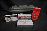 Ammo box & 76 rounds of 30-30 ammo