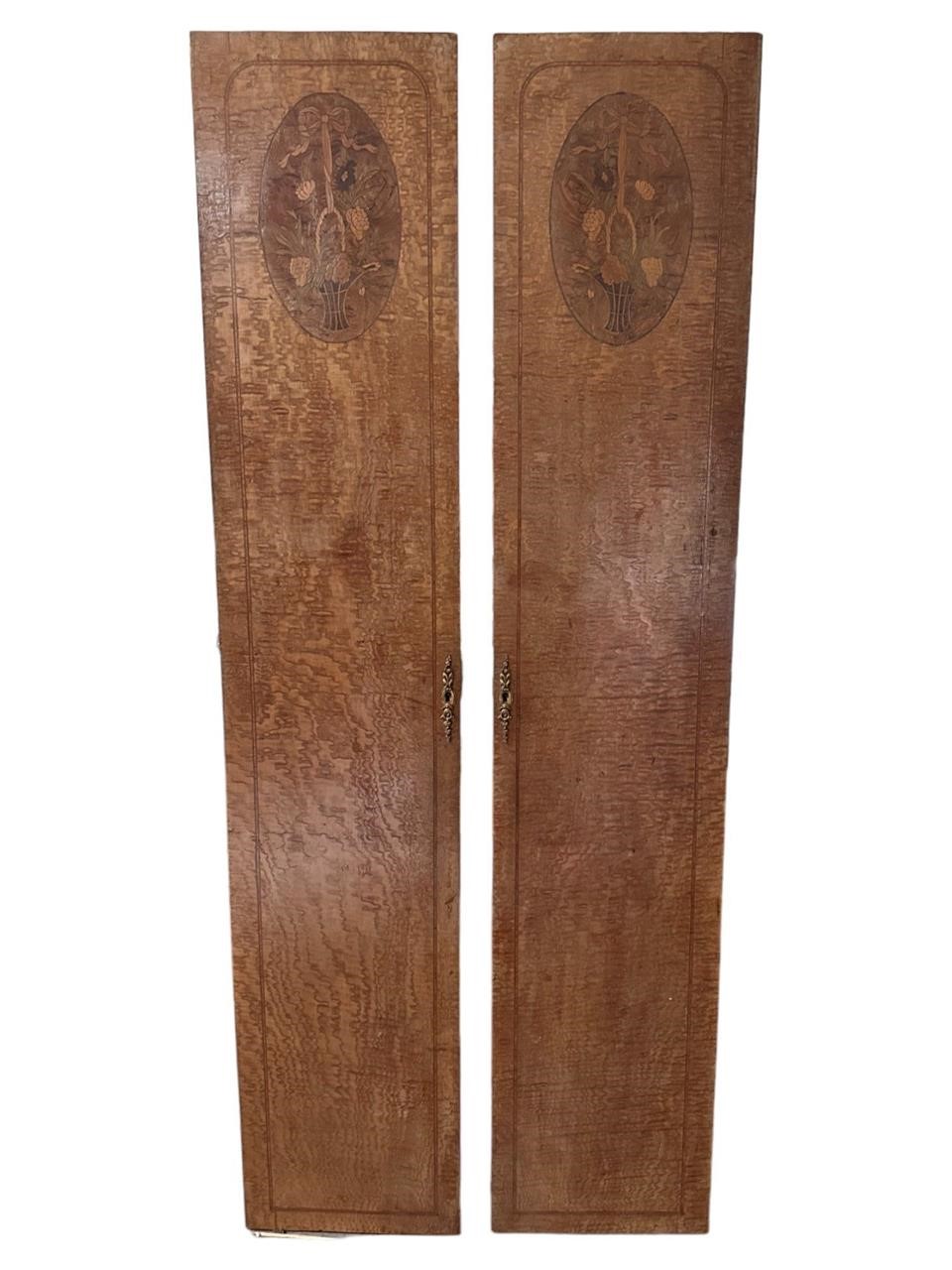 Pair of Armoire Doors with Floral Basket Inlay