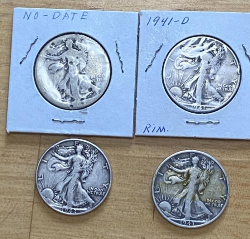 4 Walking Liberty Silver Half Dollars