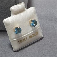10k Yellow Gold, Blue Topaz Stud Earrings