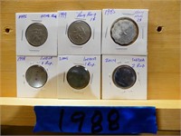 3 India Rupee and 3 Hong Kong coins