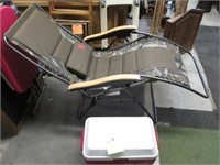 Nice Folding Camo Lounge Chair & Coleman Cooler.