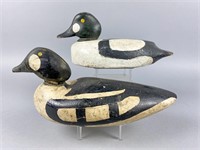 2 Goldeneye Drake Duck Decoys by Unknown Carvers,