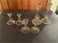 3 pairs of candleholders (crystal & glass)
