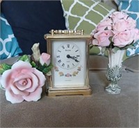 Vtg Bolova Desk Clock & Decor flower set
