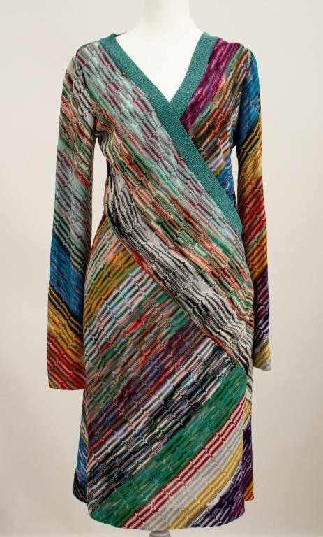 Missoni Wool Blend Multicolored Faux Wrap Dress