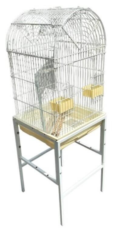 Arch top white bird cage, approximately 55" tall x