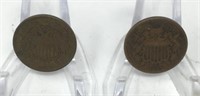 (2) 1864 & 1865 2 Cent Coins