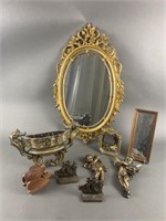 Ornate Vintage Decorative Mirror, Bookends & More