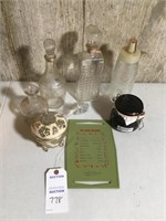 Box of old glass jars/liquor bottles; small brown