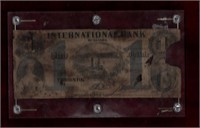 INTERNATIONAL BANK OF CANADA $1 BANKNOTE 1858