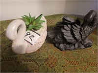 2 small swan planters