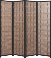 Bamboo & Black Wood Framed Folding Screen