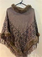 Northern Angel fur pearl fringe pullover shawl L/X