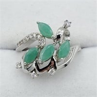 LADIES STERLING 0.72CTS EMERALD & CUBIC RING