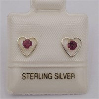 STERLING SILVER RUBY HEART EARRINGS