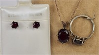 1.3ct Garnet Earrings, Necklace, & Ring