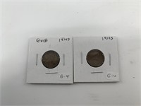 Two 1914 S Wheat cents