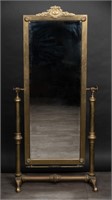 19th c. French Brass Cheval Floor Mirror