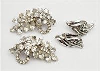 2-PAIRS OF SILVER TONED CLIP ON RHINESTONE