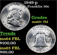 1949-p Franklin Half Dollar 50c Grades Select Unc+