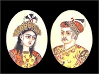 Pair India Portrait Miniatures on Ivory, Yellow Dr
