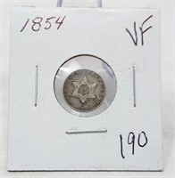 1854 Three Cent Silver VF
