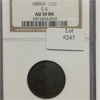 1809/6 1/2  CENT NGC AU5 BN C-5