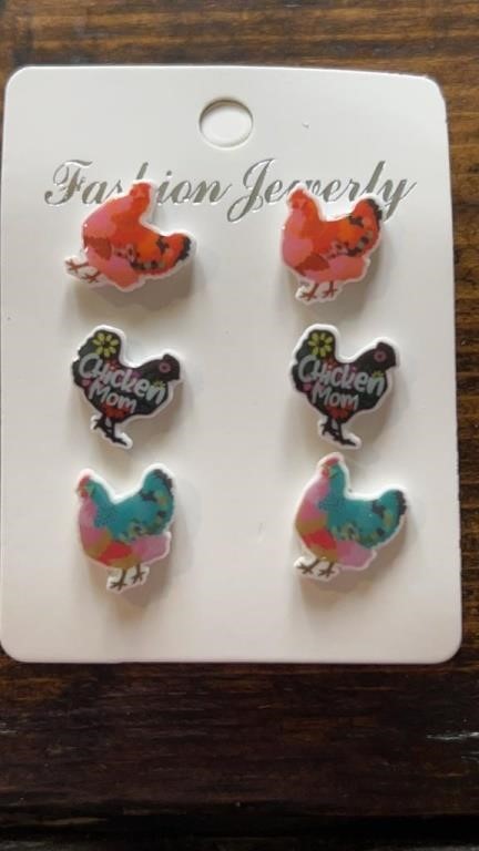3 Sets Chicken Earrings